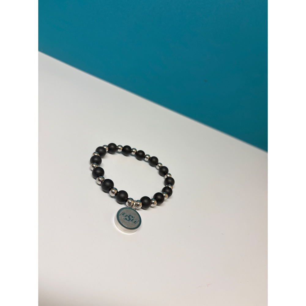 Rustic Cuff Oklahoma State University OSU Beaded Stretch Bracelet Black Silver